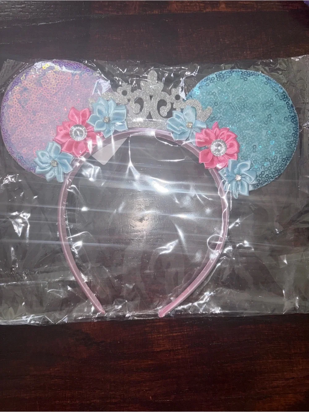 Sequin Floral Minnie Ear Headbands - Teal, Purple & Pink